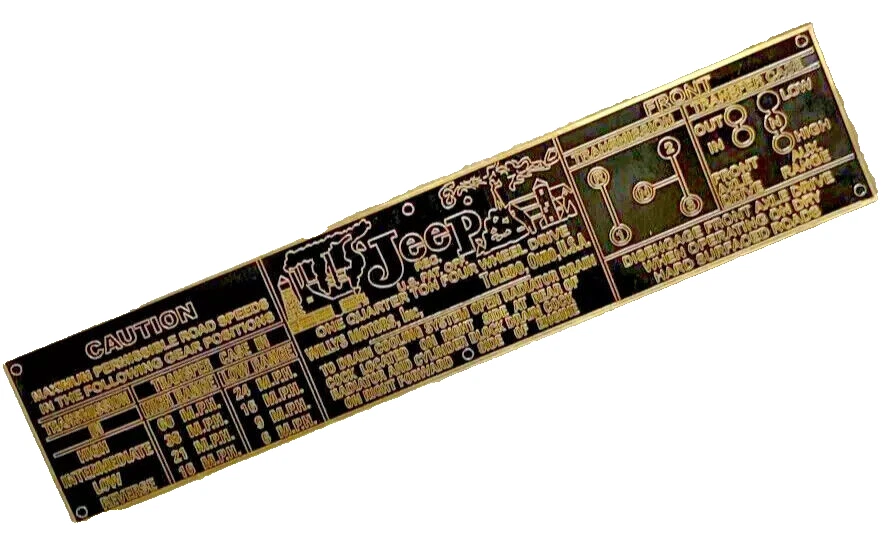SUITABLE FOR WILLYS JEEP CJ2A CJ3A CJ3B BRASS - JEEP TRANSMISSION DATA PLATE