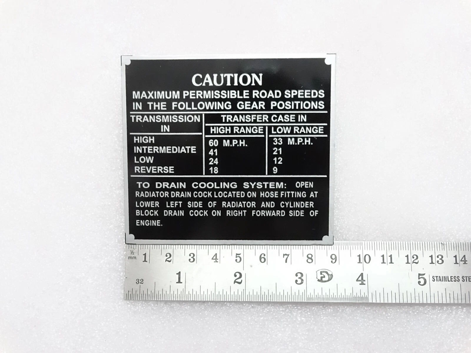 Data Plate Road Speed Caution Aluminum Fits 1942-43 Ford GPW Jeep WW11 #21A18
